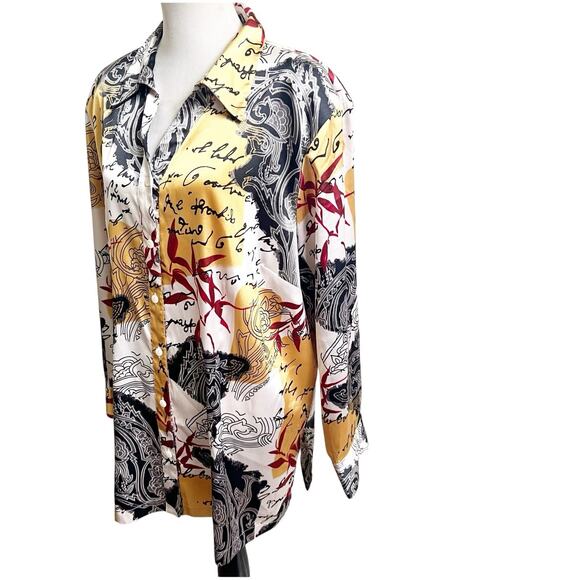 Maggie Barnes Women’s Vintage Satin Button Down Blouse Size 2X 22/24 Artsy - Picture 5 of 10
